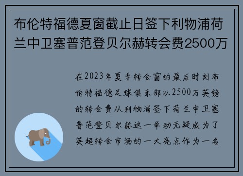 布伦特福德夏窗截止日签下利物浦荷兰中卫塞普范登贝尔赫转会费2500万英镑 布伦特福德夏窗截止日签下利物浦荷兰中卫塞普范登贝尔赫转会费2500万英镑